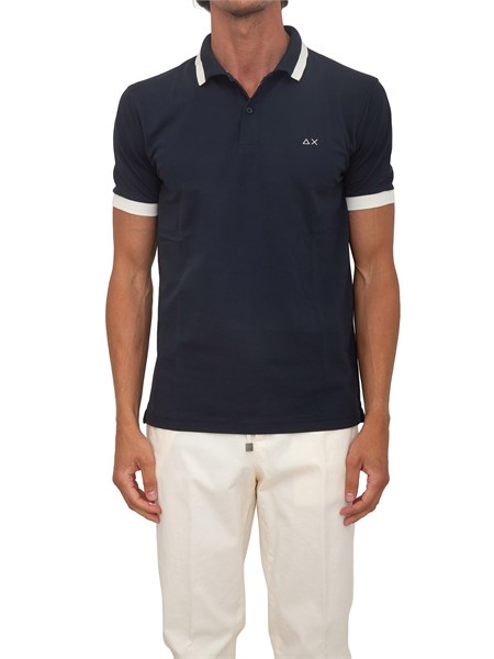 polo sun68 in piquet di cotone blu con profili a36112
