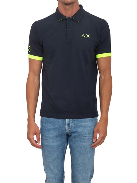 polo sun68 in piquet di cotone blu con profili a36121