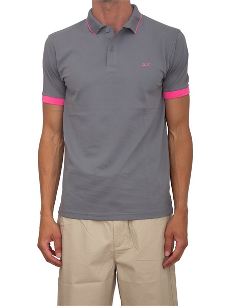 polo sun68 in piquet di cotone grigio con profili a36120