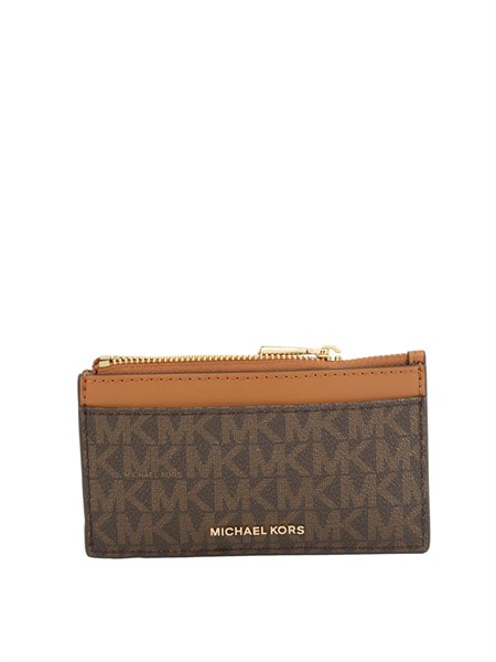 portacarte jet set di michael michael kors in pelle marrone logo 32f5gj6d8b