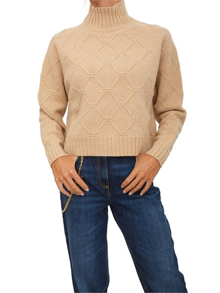 pullover elisabetta franchi con losanghe jacquard in maglia cammello mk55t57e2