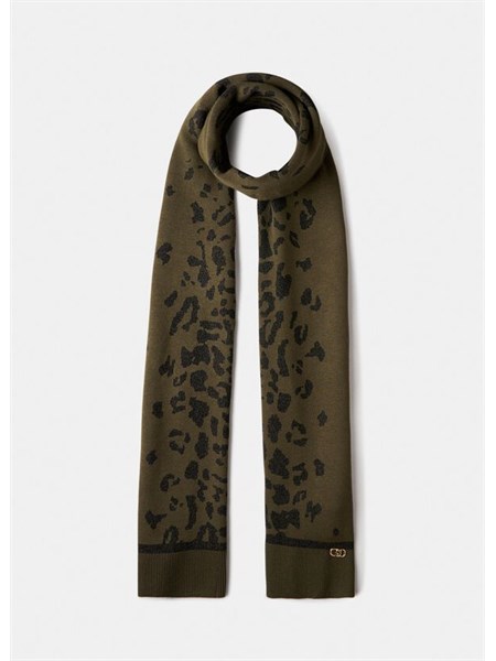 sciarpa liu jo in viscosa e lurex verde motivo animalier tf5238ms49i
