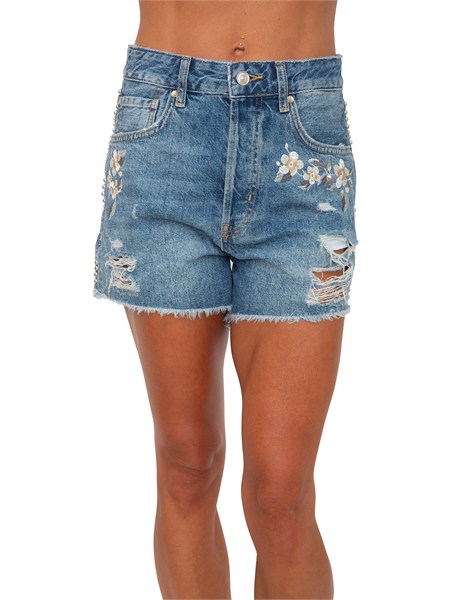 shorts liu jo denim used ricami e borchie ua6198d4854