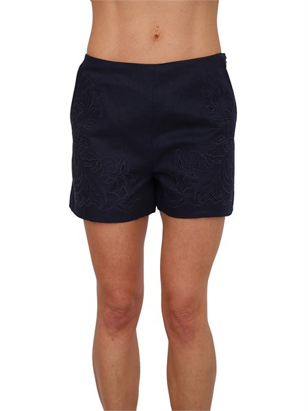 shorts twinset in lino e viscosa blu con ricamo 261tp2312