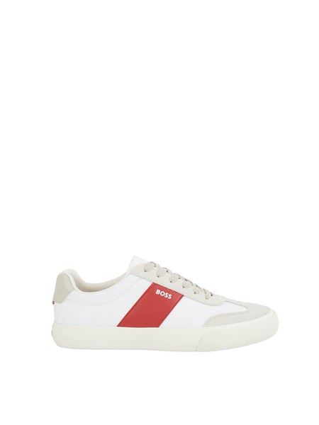 sneakers boss uomo in pelle bianca inserto rosso aiden tenn sdnypu50563847