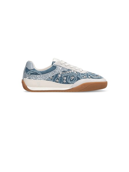 sneakers liu jo donna in denim con glitter e gioielli ba6093tx543
