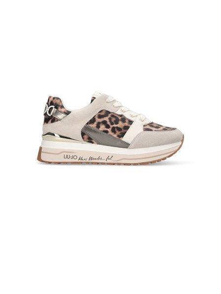 sneakers liu jo donna in suede beige e stampa animalier ba6011px811