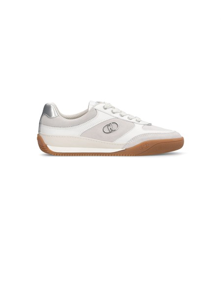 sneakers liu jo donna in suede bianco con inserti glossy in pelle ba6039px310