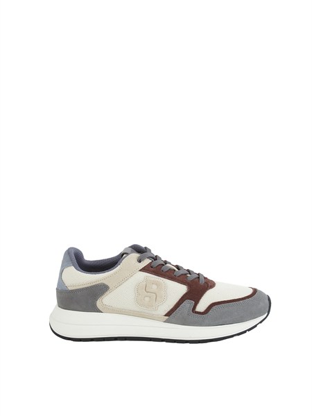 sneakers marroni boss uomo in mesh e suede vinston runn sdmebb50554612