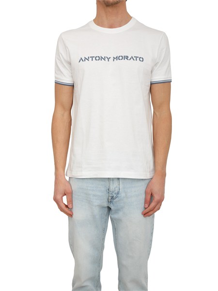 t shirt antony morato in cotone bianco stampa logo mmks02623fa100240