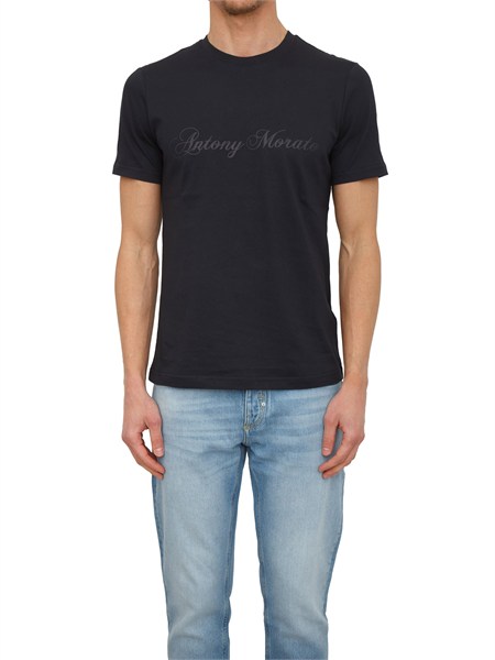 t shirt antony morato in cotone blu con logo mmks02634fa100240