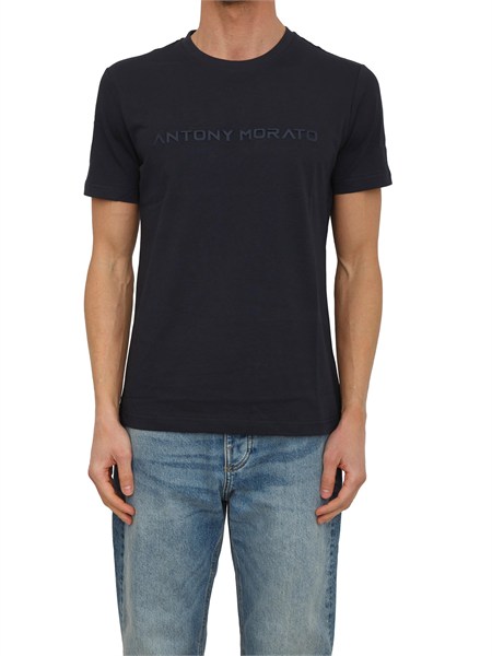 t shirt antony morato in cotone interlock blu stampa logo mmks02646fa100258