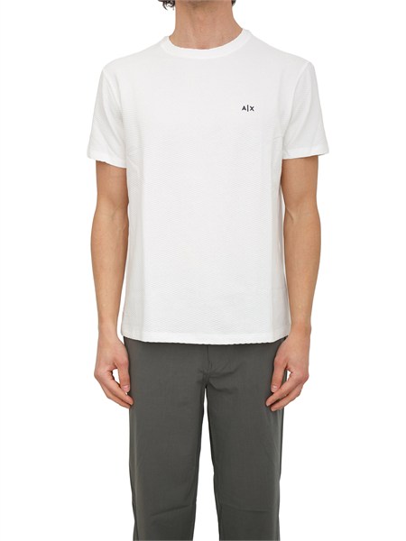 t shirt armani exchange uomo in cotone bianco logo ricamo xm002453af10337