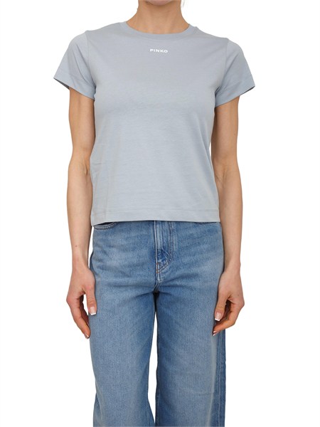 t shirt basico pinko in cotone celeste con logo lettering basicoa34f