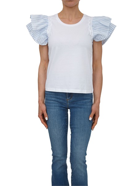 t shirt bianca fracomina con maniche rouches a righe fr26st3036j40001