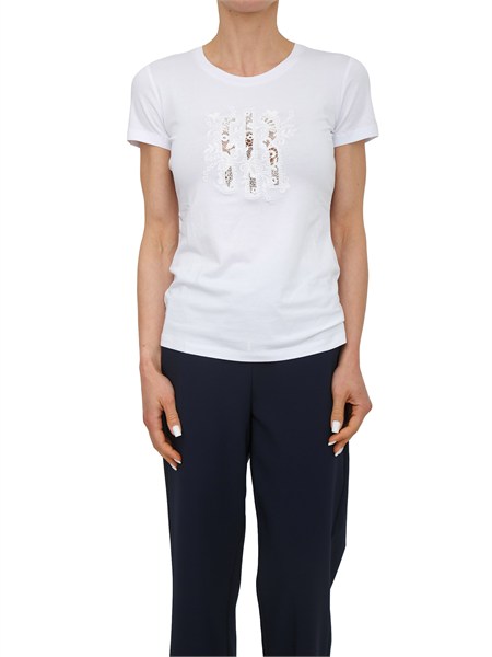 t shirt bianca fracomina in misto cotone logo in pizzo fr26st3004j418g1