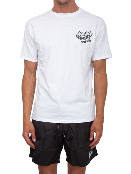 t shirt bianca plein sport swim uomo con maxi stampa dietro ps26mts05