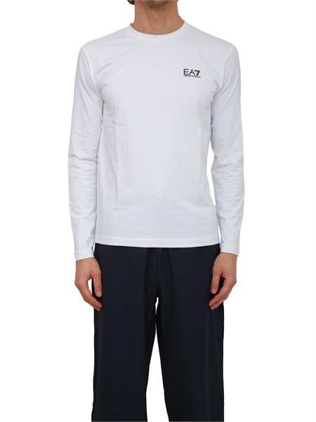 t shirt bianco ea7 a maniche lunghe in jersey stretch 8npt28pjvqz