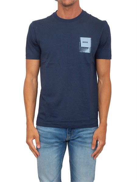 t shirt boss uomo in cotone blu con logo te plain50556023