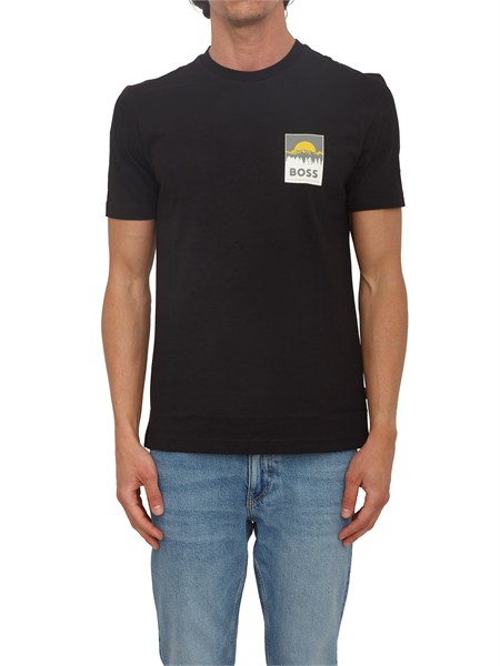 t shirt boss uomo in cotone nero con logo te plain50556023