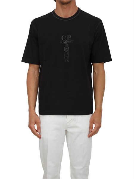 t shirt cp company in cotone nero con logo s120a110580w