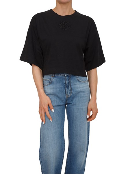 t shirt cropped borghetto pinko in cotone nero ricamo logo borghettoa3am
