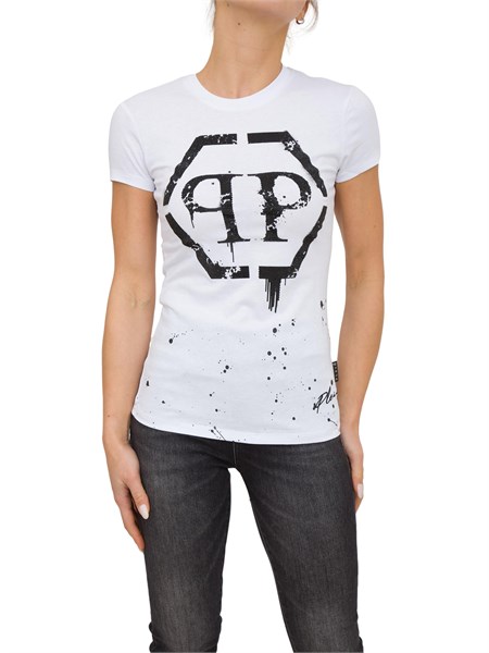 t shirt donna philipp plein bianco wtk3002pjy002n