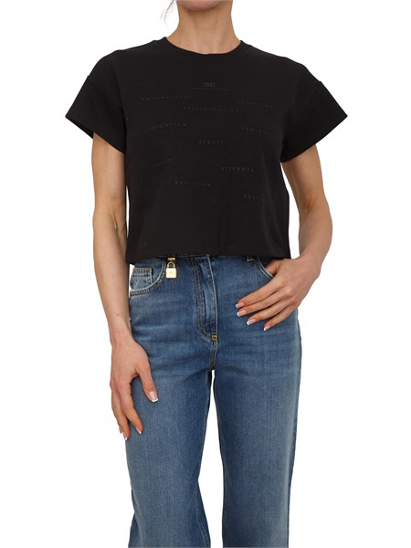 t shirt elisabetta franchi in cotone nero logo lettering rilievo ma73d61e2