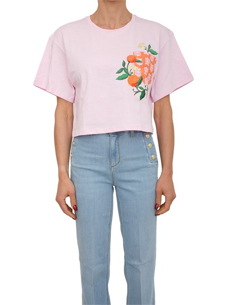 t shirt elodia iblues in cotone rosa ricamo fiori iblelodia