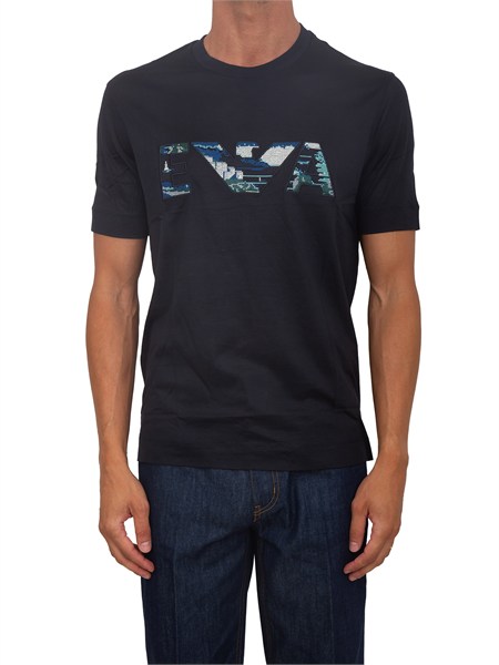 t shirt emporio armani in cotone blu ricamo logo em005278af13747