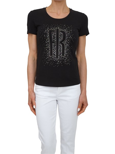 t shirt fracomina in cotone nero con strass fp26st3002j401n5