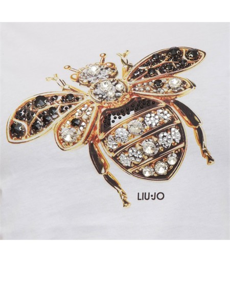 t shirt liu jo donna in cotone bianco e strass gioiello wa6237js923