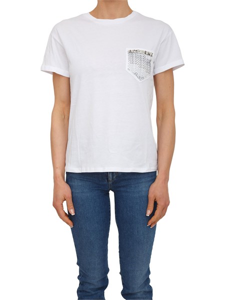 t shirt liu jo donna in cotone bianco tasca gioiello wa6372js923
