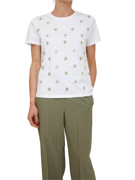 t shirt marea emme marella in cotone bianco ricami verdi emmmarea