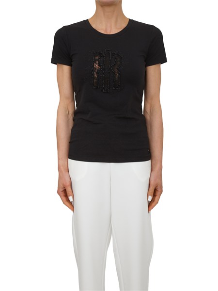 t shirt nera fracomina in misto cotone logo in pizzo fr26st3004j418g1