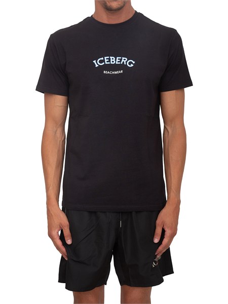t shirt nera iceberg beachwear uomo con stampa logo ice26mts02