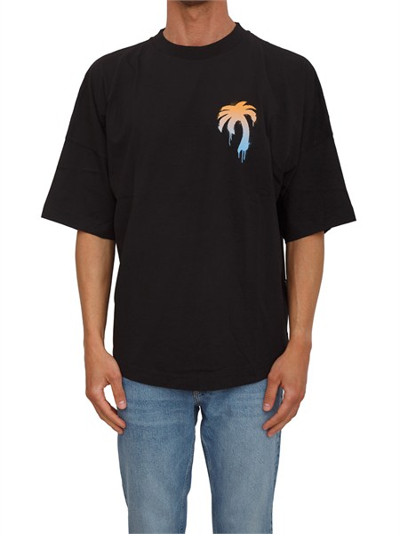 t shirt nera palm angels in cotone stampa palma pmaa10bs26jer003
