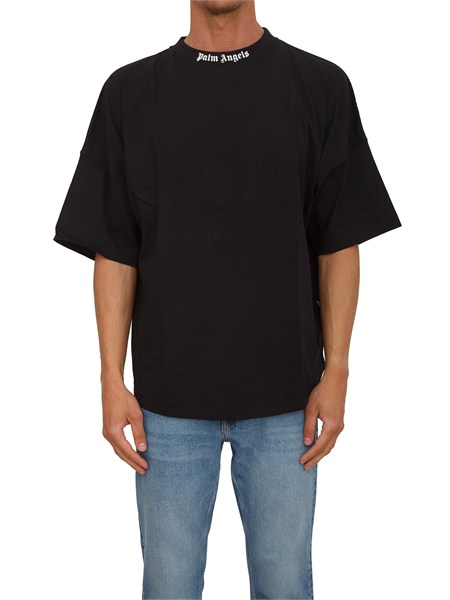 t shirt nera palm angels losse fit logo sul collo pmaa10bs26jer001