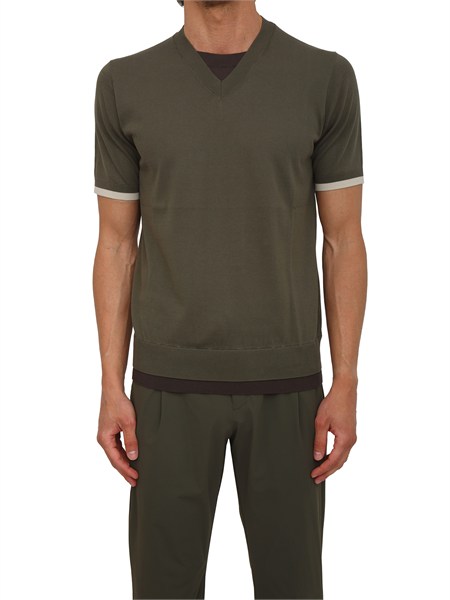 t shirt paolo pecora in cotone verde lavorato in maglia a014f100