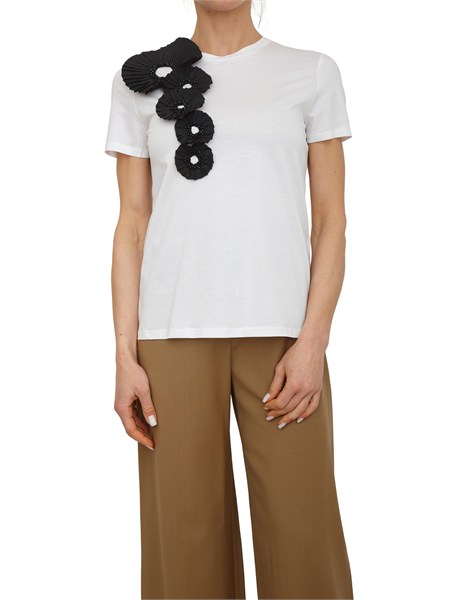 t shirt pontile max mara in cotone bianco con applicazione fiori neri pontile