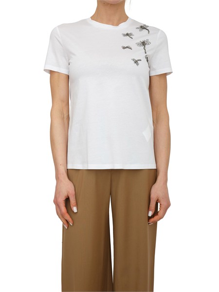 t shirt pontile max mara in cotone bianco con ricami e cristalli pontile