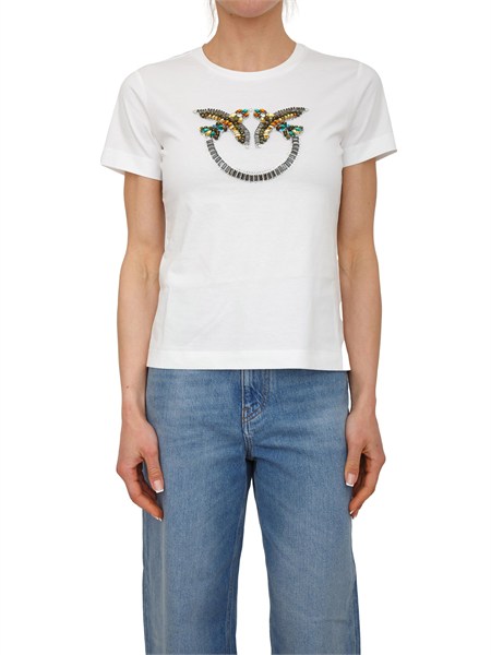 t shirt quentina pinko in cotone bianco con logo strass quentina33f