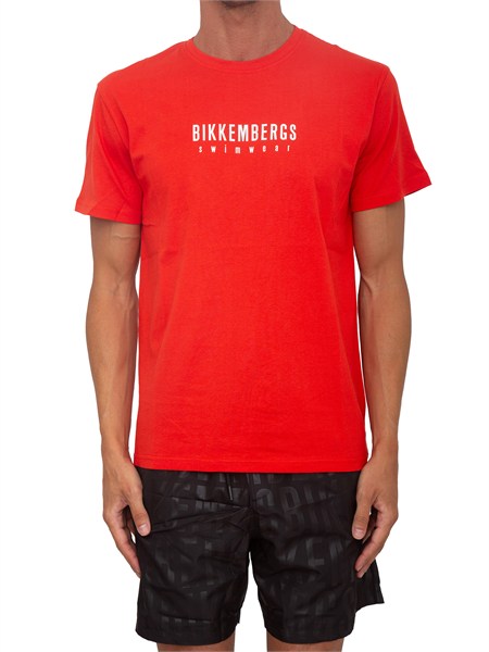 t shirt rossa bikkembergs swimwear uomo in cotone bkk26mts02