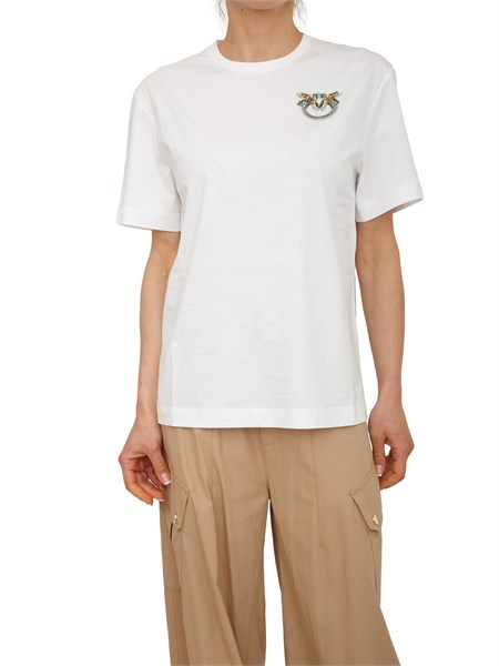 t shirt strepitoso pinko in cotone bianco con strass logo strepitosoa33f