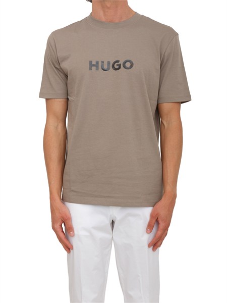 t shirt taupe dumeo hugo uomo in cotone con patch logo dumeo50557437