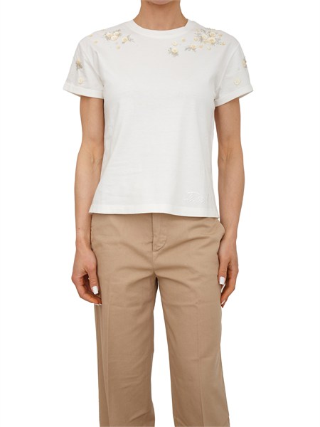 t shirt twinset in cotone bianco con fiori e cristalli 261tp202c