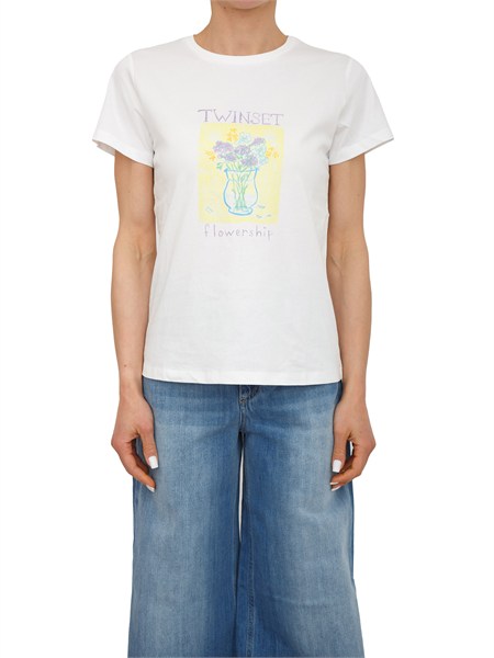 t shirt twinset in cotone bianco con stampa 261tp2341