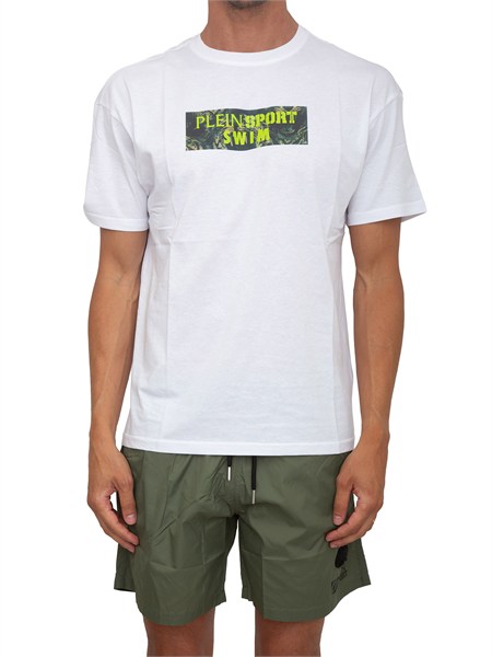 t shirt uomo plein sport swim in cotone bianco con logo ps26mts09