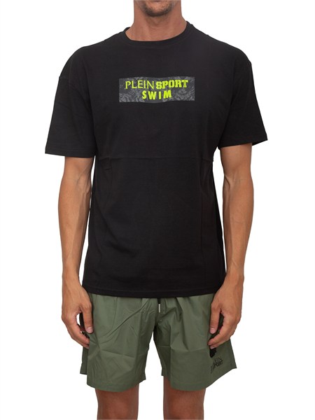 t shirt uomo plein sport swim in cotone nero con logo ps26mts09