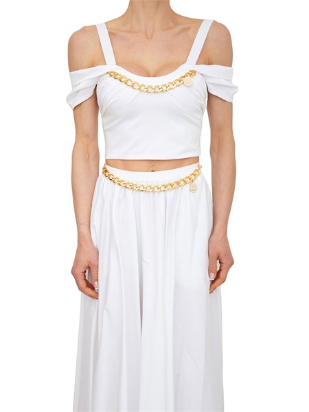 top elisabetta franchi in cotone bianco con catena oro to04861e2